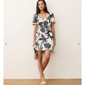 Marine Layer Cream Mini Dress with Black Tropical Print